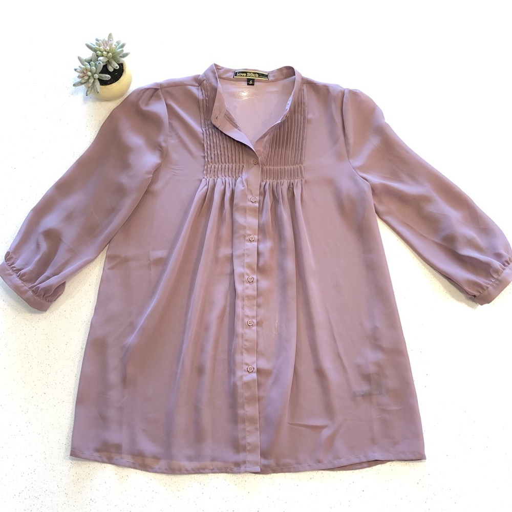 Love Stitch Pleated Button Down Blouse